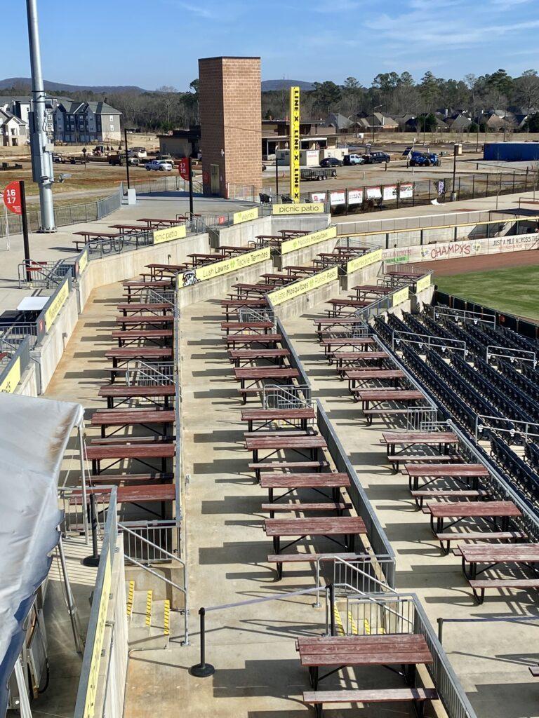 Hospitality Options at Toyota Field in Madison, Alabama: These private hospitality areas at the Trash Pandas stadium for groups of 10 people up to several under people!